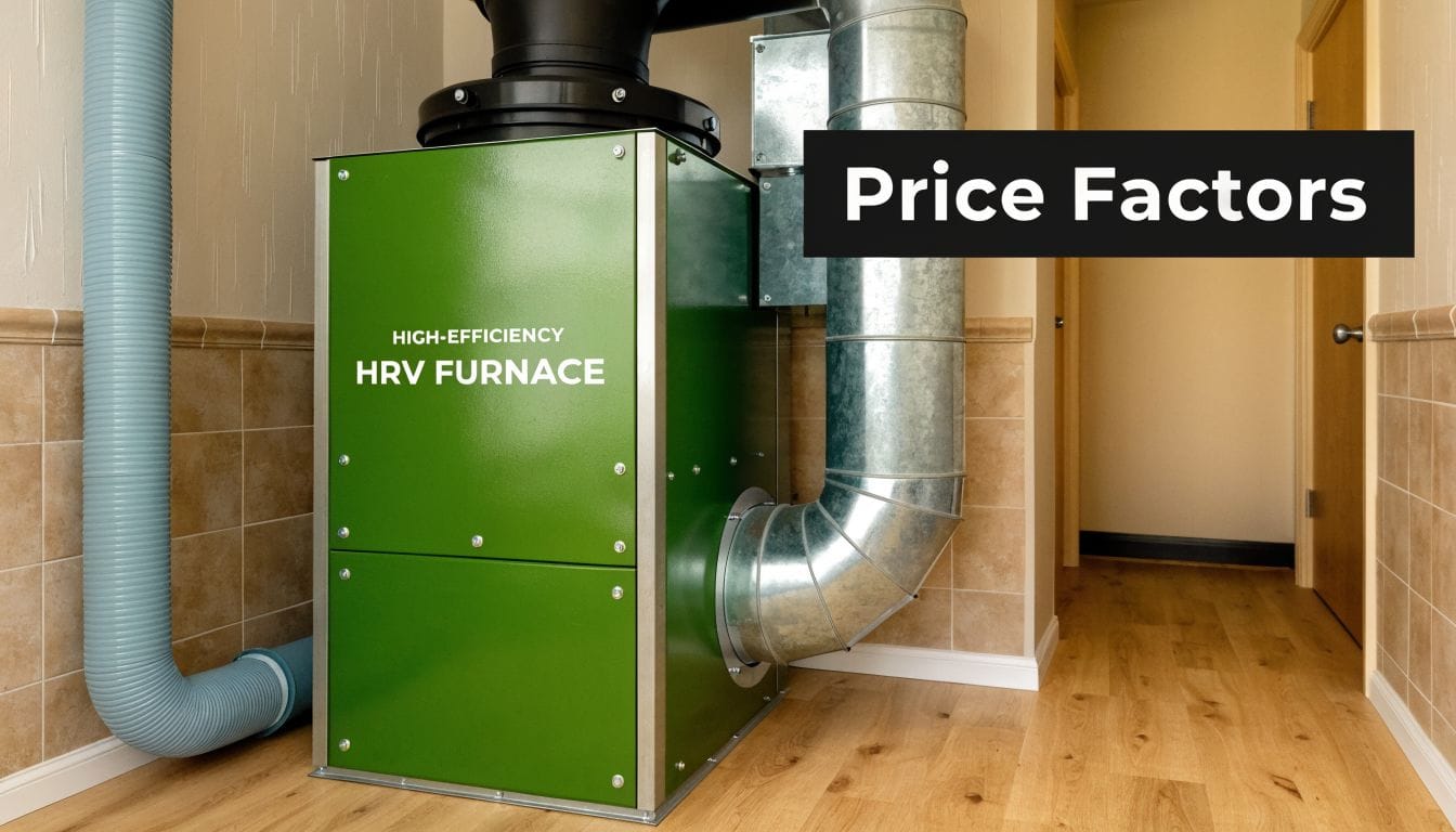 A high-efficiency Heat Recovery Ventilation (HRV) furnace installed in a residential home interior for air quality control.
