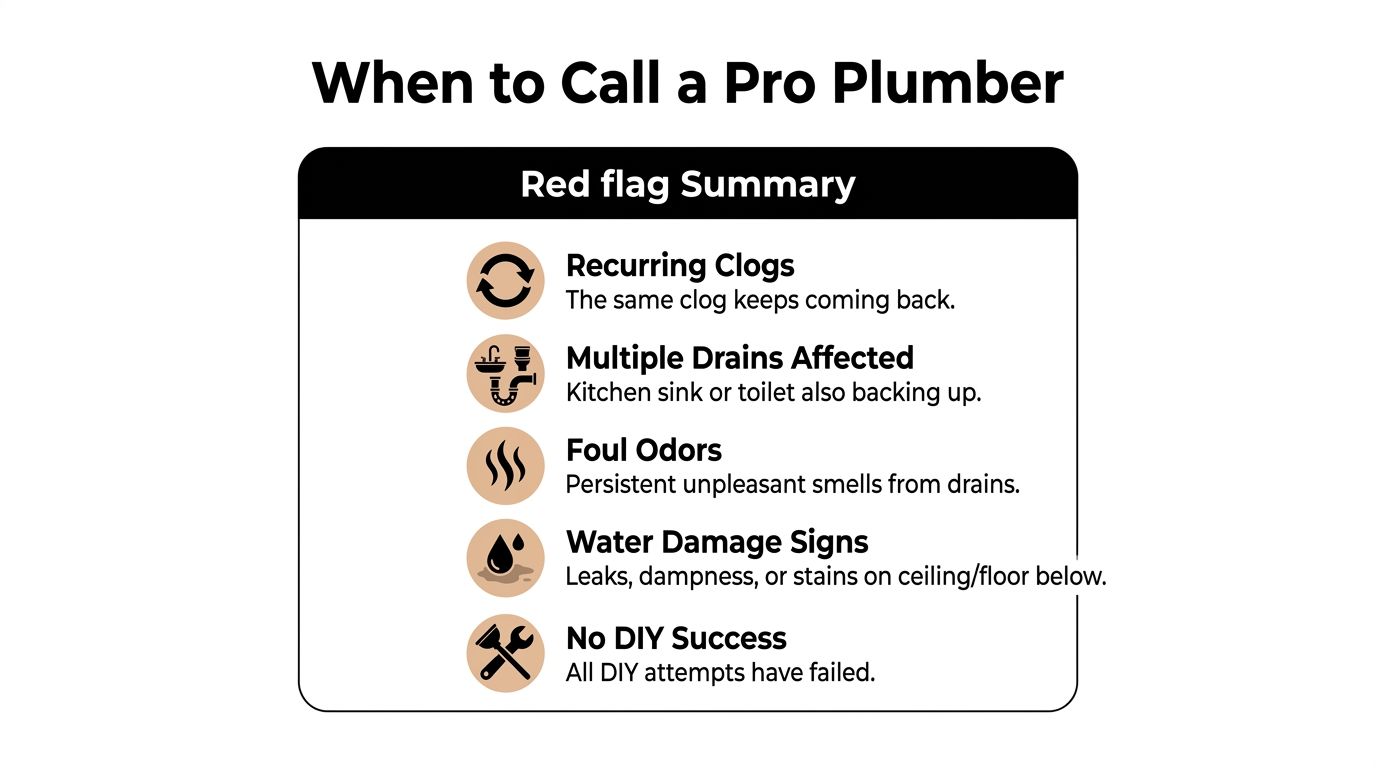 A checklist titled When to Call a Pro Plumber listing five key signs of plumbing problems.