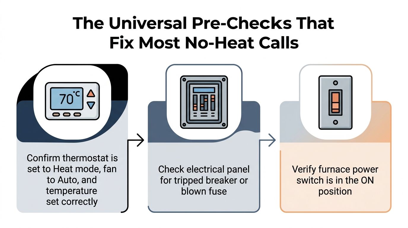 An infographic showing three steps to troubleshoot a heater not working in the house.